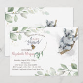 Koala Beer Leaves Baby shower Invitation Kaart (Voorkant / Achterkant)