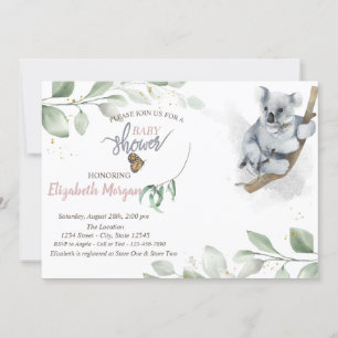 Koala Beer Leaves Baby shower Invitation Kaart
