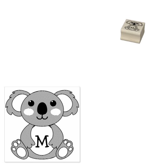 Koala Beer Leuk Kind Monogram Initiaal Rubberstempel (Gestempeld)
