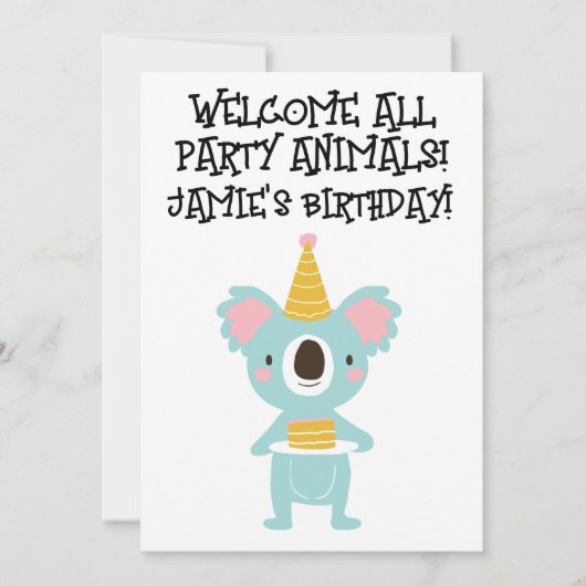 KOALA BEER LEUKE KIDS VERJAARDAG UITNODIGINGEN (Voorkant)