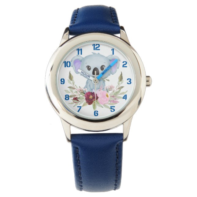 Koala Beer met Floral Wreath Kinder Horloge (Voorkant)