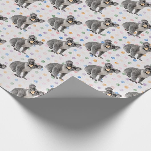 Koala-Beer met Groucho-bril op pokadots Cadeaupapier (Hoek)