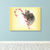 Koala Beer Mum en Joey Candy Cane Canvas Afdruk (Insitu (Houten vloer))