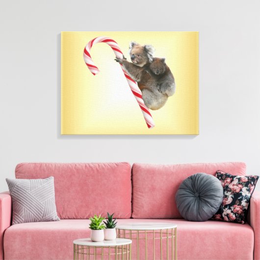 Koala Beer Mum en Joey Candy Cane Canvas Afdruk (Insitu (Woonkamer))