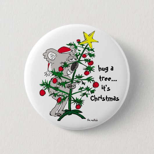 Koala beer omhelst kerstboom ronde button 5,7 cm (Voorkant)