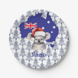 Koala Beer op Australische vlag en kerstboom Papieren Bordje