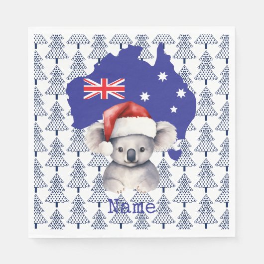 Koala Beer op de Australische vlag en kerstboom Servet (Voorkant)