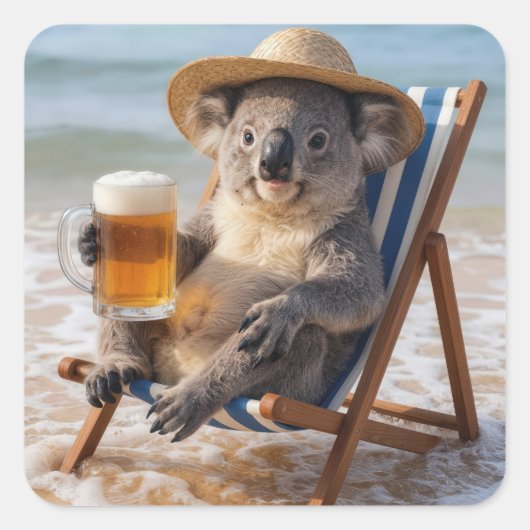 Koala Beer op een Strand Vierkante Sticker (Voorkant)
