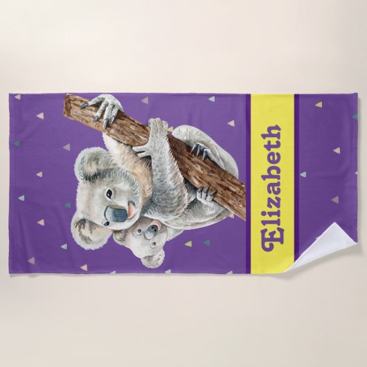  Koala Beer Paarse  dierbenaming Kinderen Strandlaken (Voorkant)