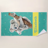  Koala Beer Paarse  Diernaam Kinder B Strandlaken (Voorkant)