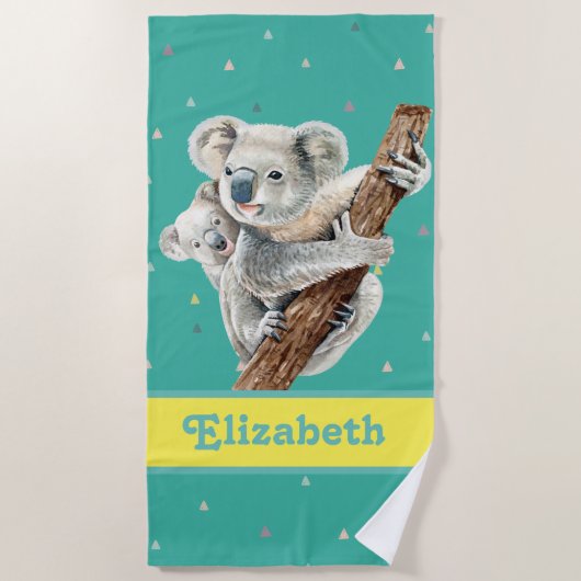  Koala Beer Paarse  Diernaam Kinder B Strandlaken (Voorkant)