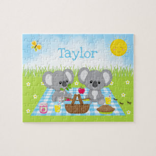 Koala Beer Picknick Jongen Blauwe Gingham Legpuzzel