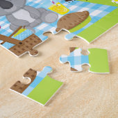 Koala Beer Picknick Jongen Blauwe Gingham Legpuzzel (Zijkant)