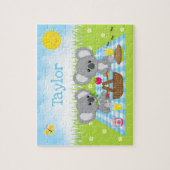 Koala Beer Picknick Jongen Blauwe Gingham Legpuzzel (Verticaal)