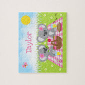 Koala Beer Picknick Meisje Roze Gingham Legpuzzel (Verticaal)
