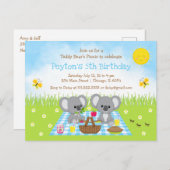 Koala Beer Picnic Blue Gingham Birthday Briefkaart (Voorkant / Achterkant)