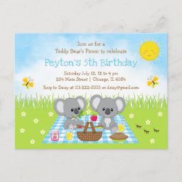 Koala Beer Picnic Blue Gingham Birthday Briefkaart