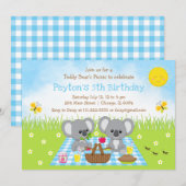 Koala Beer Picnic Blue Gingham Birthday Kaart (Voorkant / Achterkant)