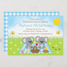 Koala Beer Picnic Blue Gingham Birthday