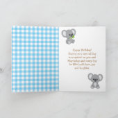 Koala Beer Picnic Blue Gingham Happy Birthday Kaart (Binnen)