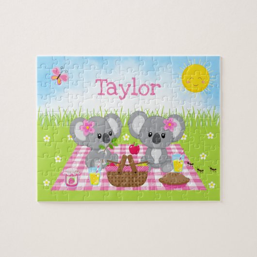 Koala Beer Picnic Girl Pink Gingham Legpuzzel (Horizontaal)