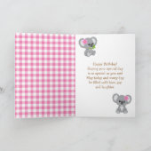 Koala Beer Picnic Pink Gingham Happy Birthday Kaart (Binnen)