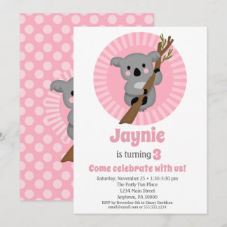 Koala Beer Pink Birthday Party Kaart