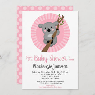 Koala Beer Pink Girls Baby shower Kaart