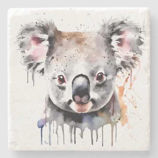 Koala Beer Portret Stenen Onderzetter (Voorkant)