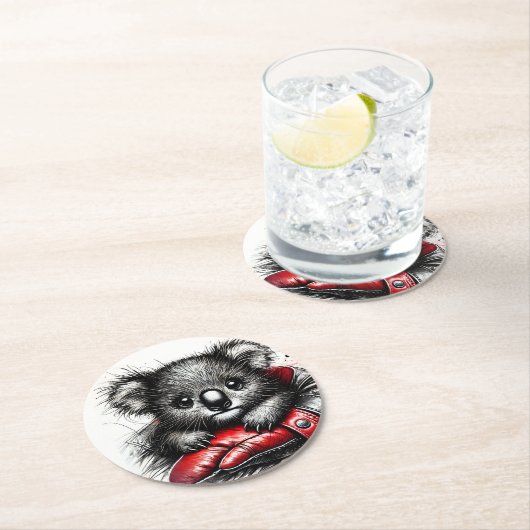 Koala-Beer rust in een rode bokshandschoen Ronde Kartonnen Onderzetter (Insitu)