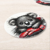 Koala-Beer rust in een rode bokshandschoen Ronde Kartonnen Onderzetter (Gebogen)