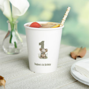 Koala Beer Sage Groene 1e Verjaardagsfeestje  Papieren Bekers