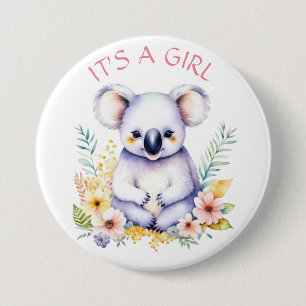 Koala Beer Thema Het is een Meisje Baby shower Ronde Button 7,6 Cm