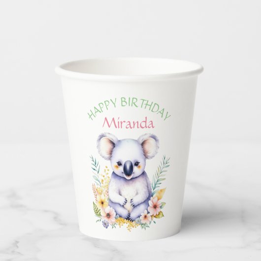 Koala Beer thema Meisje's Happy Birthday Papieren Bekers (Voorkant)