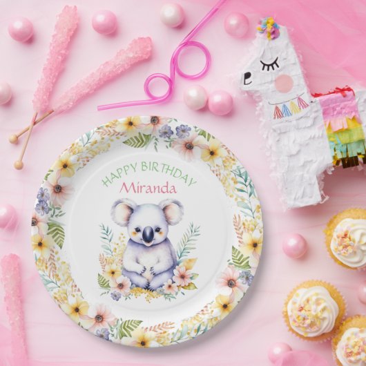 Koala Beer thema Meisje's Happy Birthday Papieren Bordje (Feest)