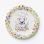 Koala Beer thema Meisje's Happy Birthday Papieren Bordje (Voorkant)