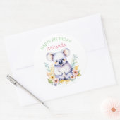 Koala Beer thema Meisje's Happy Birthday Ronde Sticker (Envelop)