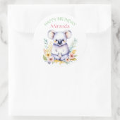 Koala Beer thema Meisje's Happy Birthday Ronde Sticker (Tas)
