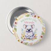 Koala Beer Thema Verjaardagsmeisje Gepersonaliseer Ronde Button 7,6 Cm (Voorkant /achterkant)