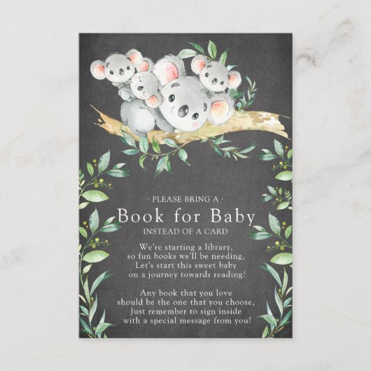 Koala Beer Triplets Baby shower Boek voor Baby Kaa Informatiekaartje (Voorkant)