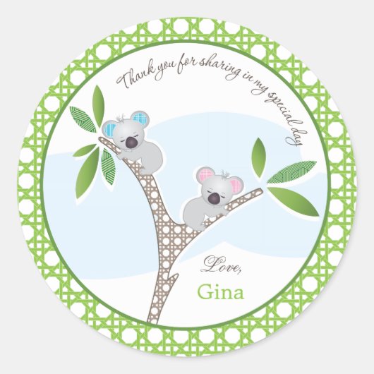 Koala Beer | Twins Baby shower Favor Sticker (Voorkant)