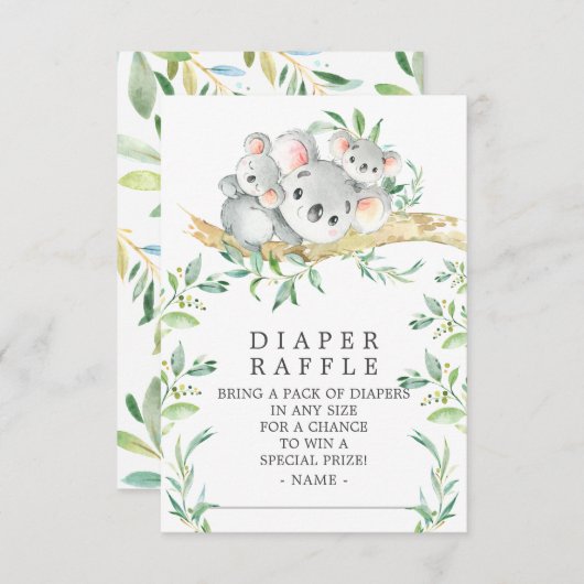 Koala Beer Twins Baby shower Luier Raffle Ticket Informatiekaartje (Voorkant / Achterkant)