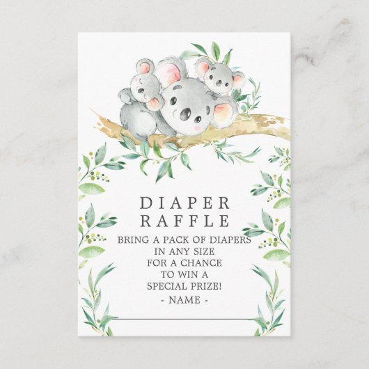 Koala Beer Twins Baby shower Luier Raffle Ticket Informatiekaartje (Voorkant)