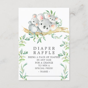 Koala Beer Twins Baby shower Luier Raffle Ticket Informatiekaartje