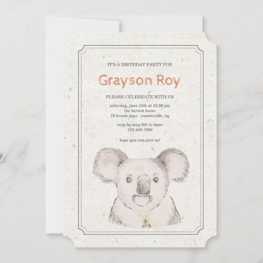 Koala Beer Uitnodiging (Voorkant)