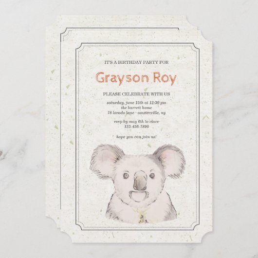 Koala Beer Uitnodiging (Voorkant / Achterkant)