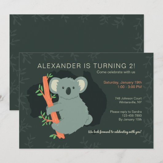 Koala Beer verjaardagsfeestje Kaart (Voorkant / Achterkant)
