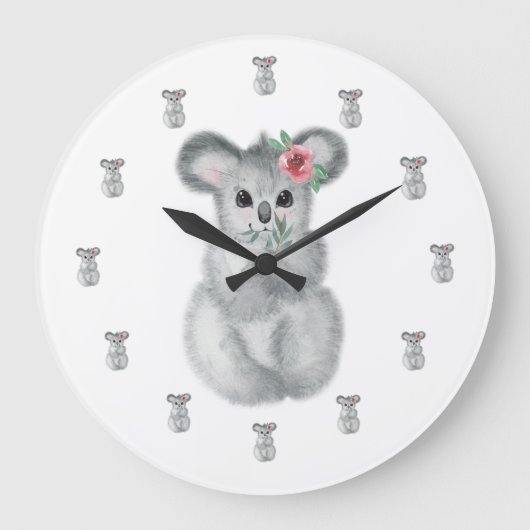 Koala Beer Waterverf Girl Nursery Grote Klok (Voorkant)