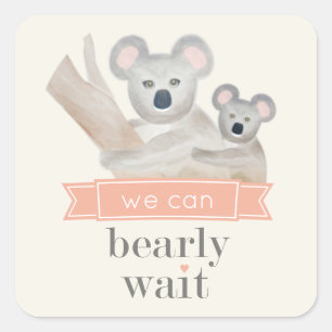 Koala Beer We kunnen wachten op Baby shower Square Vierkante Sticker