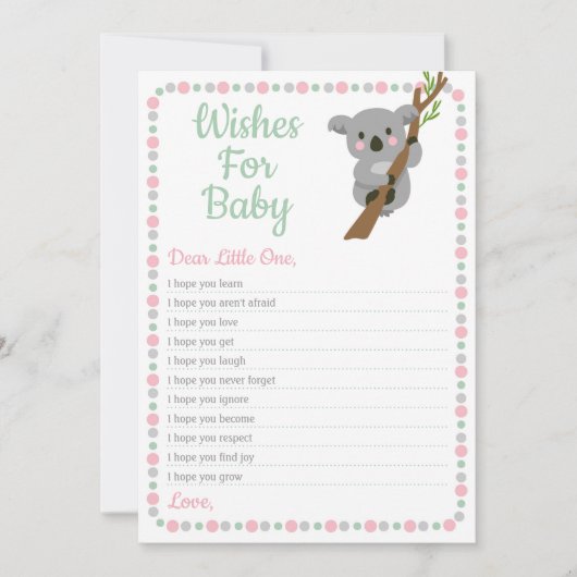 Koala Beer wenst Baby shower roze meisje Kaart (Voorkant)